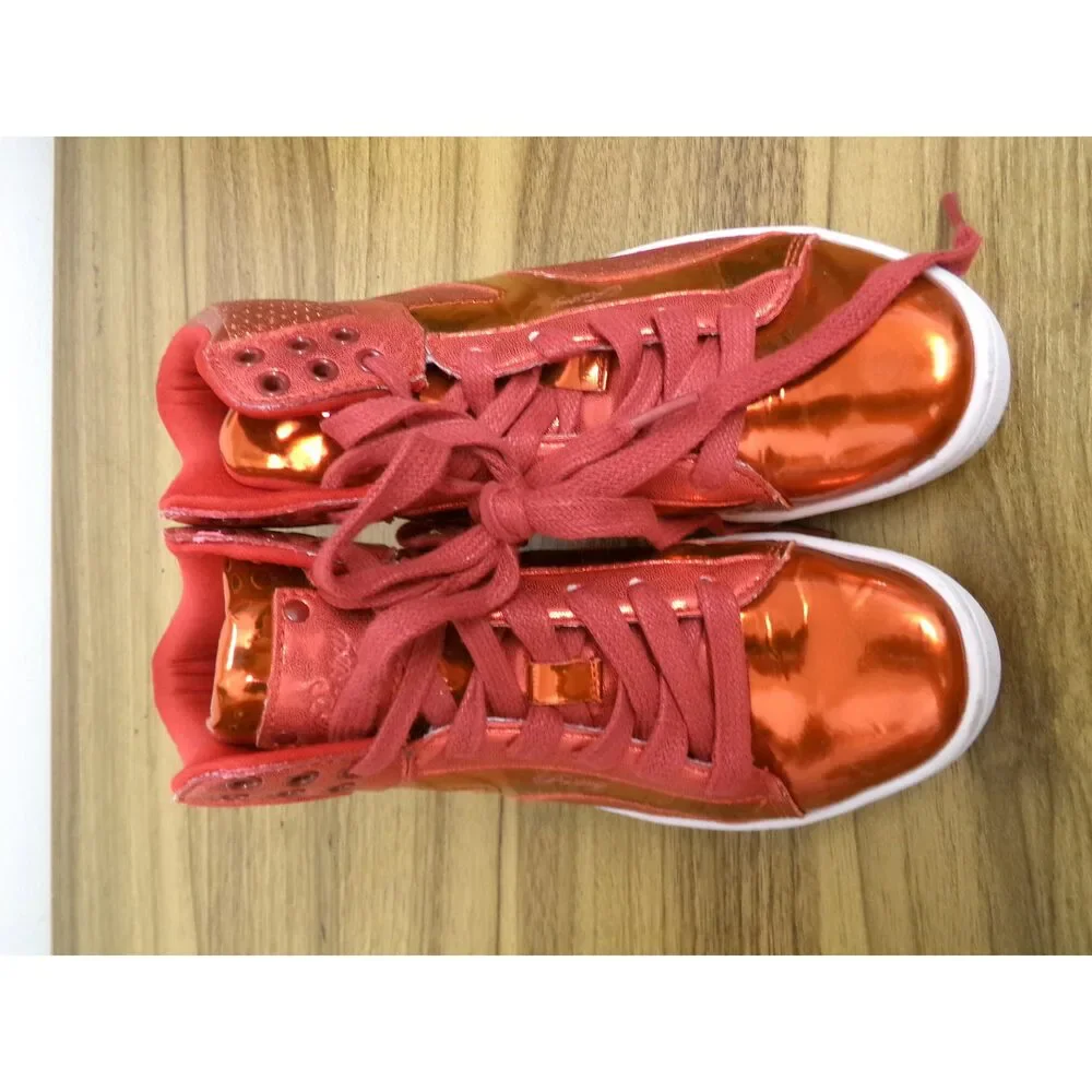 Pre-Owned Dance Hip Hop Shoes Pastry Kids 2M High Tops Leather Red Matalic